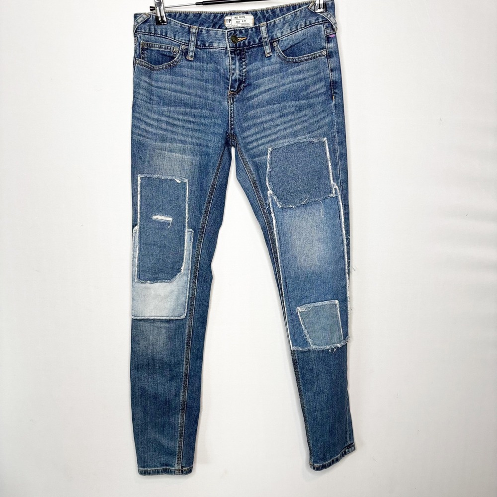 Free‎ People Patchwork Jeans Distressed Denim Low Rise Skinny Size 27